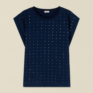 Oltre - T-shirt in cotone con cristalli - Blu