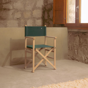 Set de 4 sillones director plegables estructura sin barniz y lona color verde oscuro