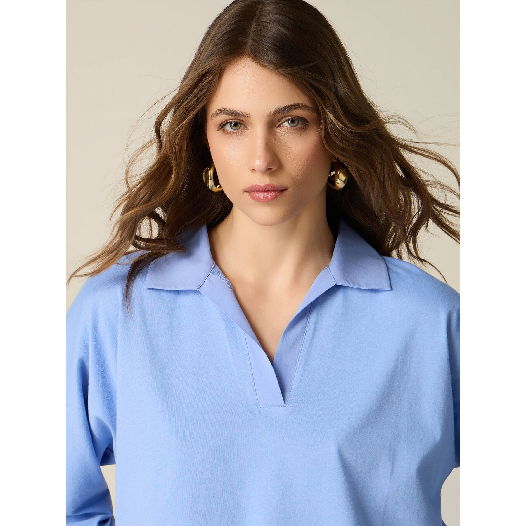 Oltre - Polo con detalles en popelín - Light - blue