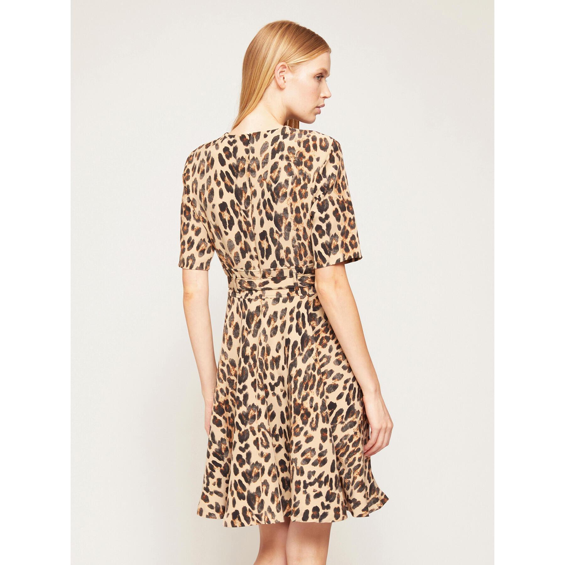 Motivi - Vestido corto con cinturón con estampado animalier - Beige