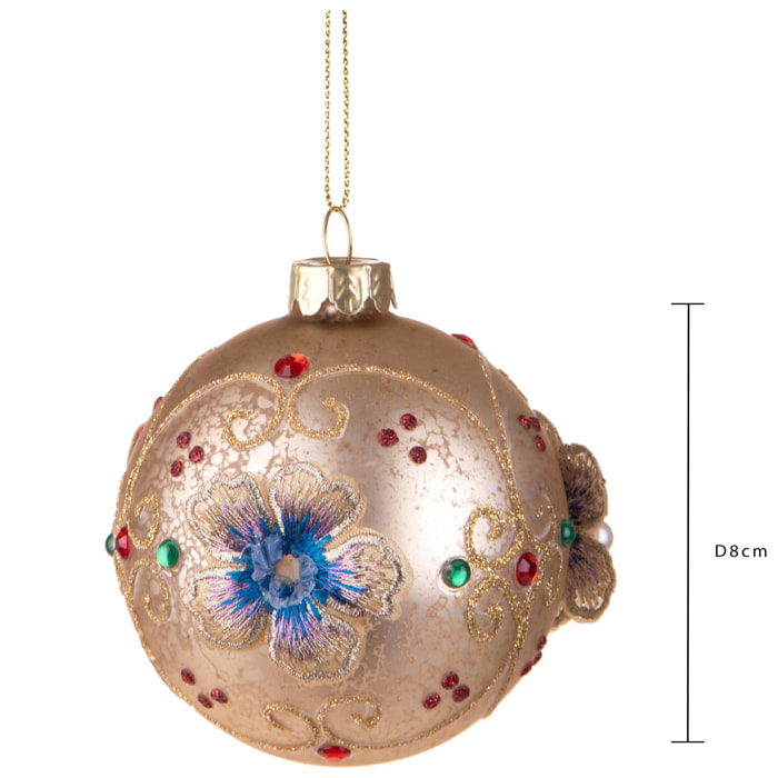 Sfera con Fiori Perle e Diamanti - Pezzi 6 - Colore Champagne - 8x8Hx8cm - Bianchi Dino