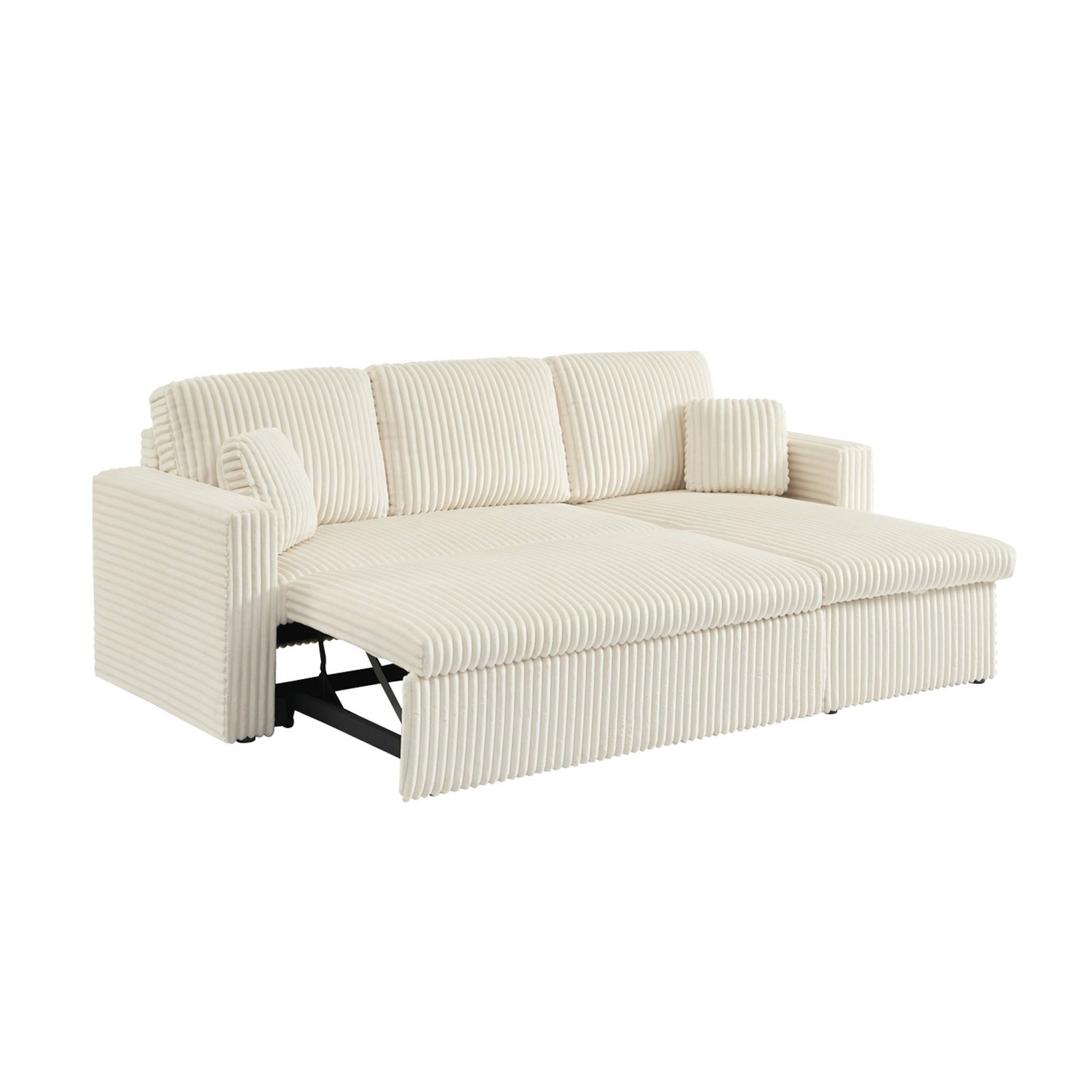 Canapé d'angle réversible convertible en tissu effet fourrure blanc crème avec coffre de rangement - Ida