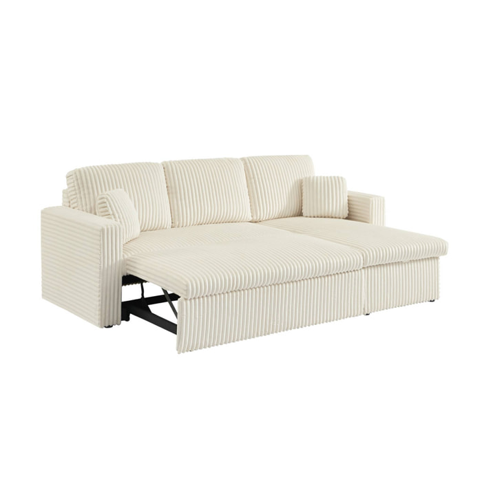 Canapé d'angle réversible convertible en tissu effet fourrure blanc crème avec coffre de rangement - Ida