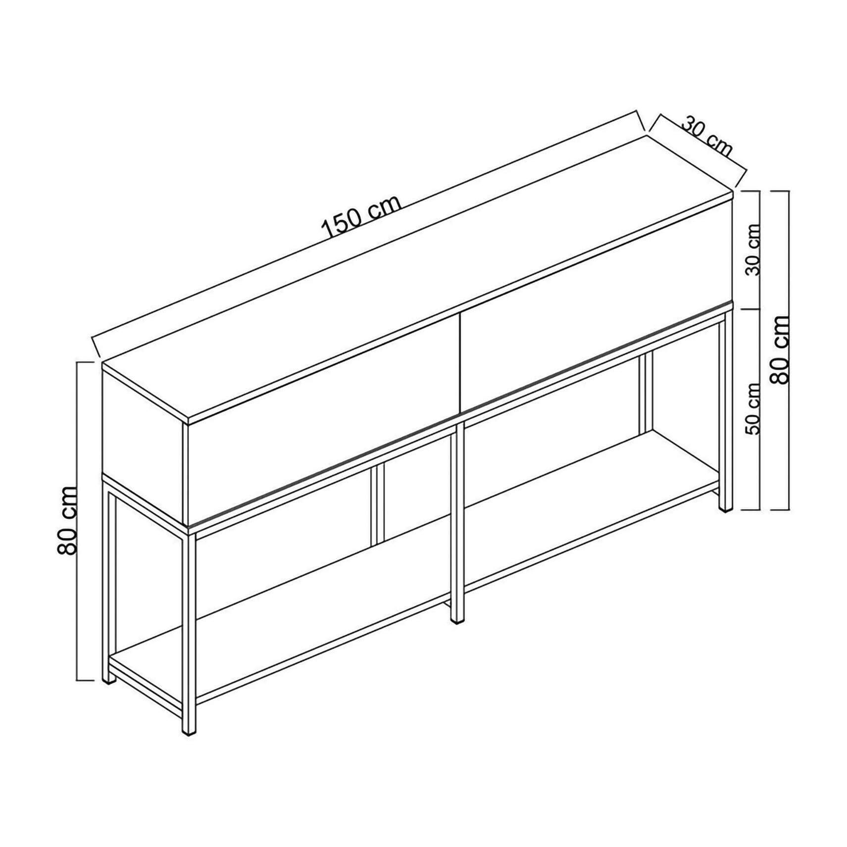 Credenza Djimsit, Buffet da soggiorno, Madia da salotto, Dispensa da cucina, 150x30h80 cm, Antracite e Oro