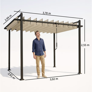 Pérgola de Jardín 3x3,8 m, Cenador de Jardín con Techo de Lamas Ajustable a 90°, Manivela, Estructura de Aluminio y Acero, Protección UPF50+, Pabellón para Exterior, Patio, Terraza, Beige