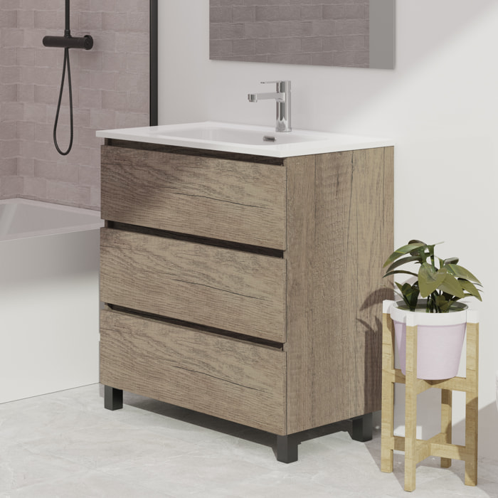ENSEMBLE DE SALLE DE BAIN WINK | 90 CM NEBRASKA | 3 TIROIRS | VASQUE CERAMIQUE | N'INCLUT PAS MIROIR | MUEBLE MONTADO | ALDAY