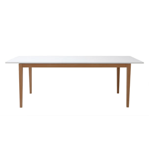 Table à manger scandinave extensible blanche pieds bois rectangulaire L180-260 cm DELAH