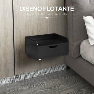 Set de 2 Mesillas de Noche de Pared Mesitas de Noche Flotantes con 1 Cajón para Dormitorio Habitación Hogar Diseño Sencillo 40x30x19,5 cm Negro