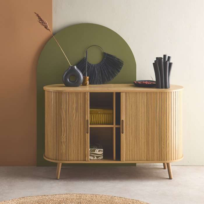 Buffet scandinave décor bois rainuré 2 portes coulissantes 120cm LEGACY