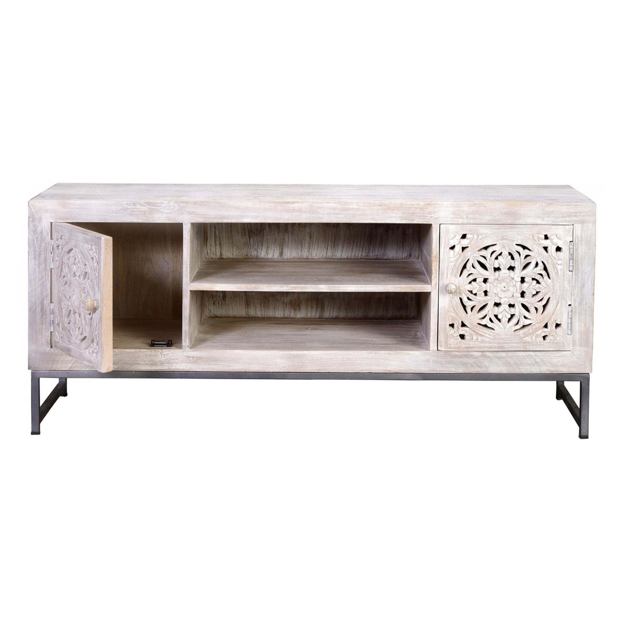 Mueble TV de Madera de Mango 130 Cm Estilo Étnico Boho Tallado