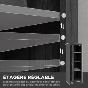 Armoire de cuisine style campagne chic porte 3 étagères réglables - dim. 43L x 40l x 121H cm - MDF noir
