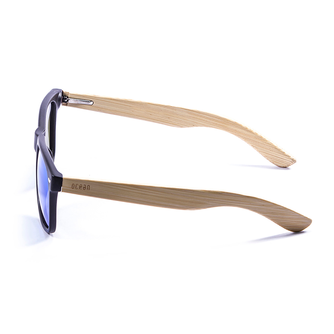 Gafas de sol OCEAN BEACH WOOD - Patillas en negro mate y bambú y / Revo azul