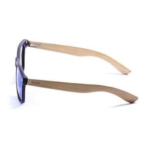 Gafas de sol OCEAN BEACH WOOD - Patillas en negro mate y bambú y / Revo azul