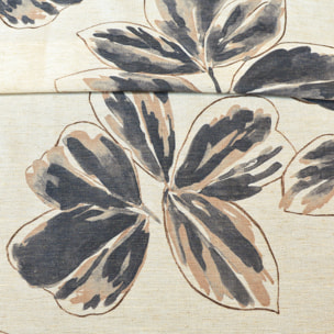 Rideau poly-lin imprimé fleur aquarelle - Bleu Encre