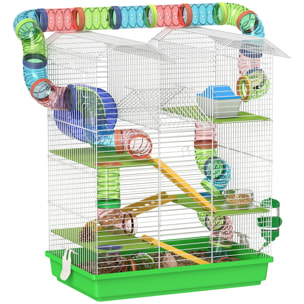 Cage pour hamster souris petits animaux rongeur avec tunnel mangeoire roue jouet 47 x 30 x 59 cm cm vert