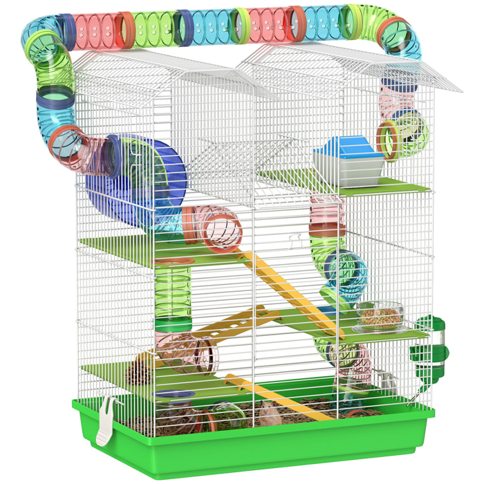 Cage pour hamster souris petits animaux rongeur avec tunnel mangeoire roue jouet 47 x 30 x 59 cm cm vert