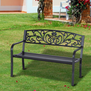 Banc de jardin terrasse en acier fonte noir 3 places 127 x 60 x 87 cm charge max 220 Kg