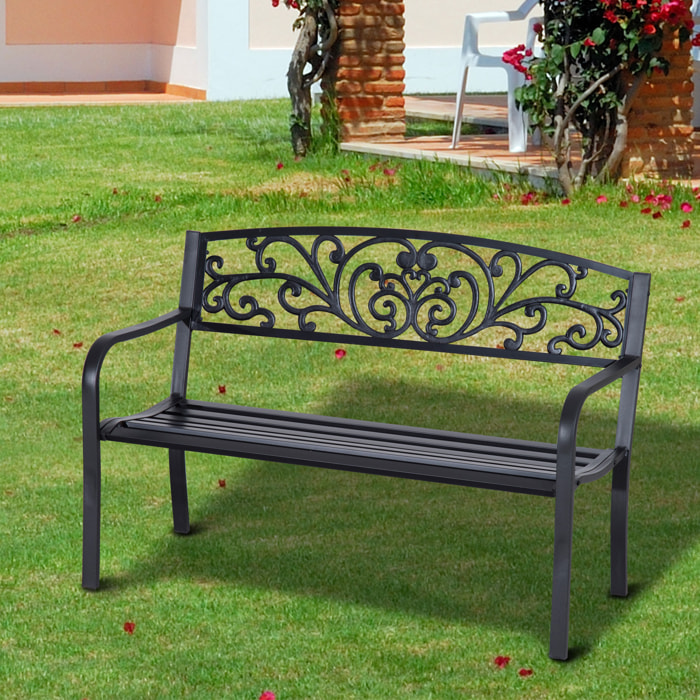 Banc de jardin terrasse en acier fonte noir 3 places 127 x 60 x 87 cm charge max 220 Kg