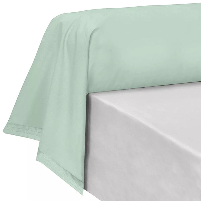Taie de traversin percale de coton uni bleu vert La percale francaise givre