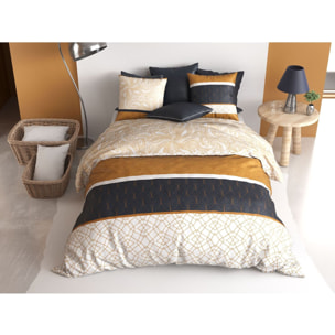 Parure housse de couette coton ocre