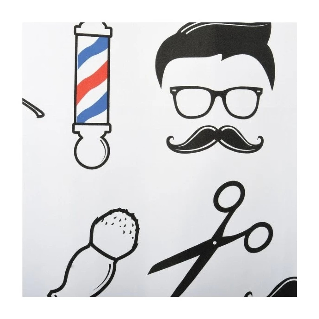 Rideau de douche Polyester BARBER SHOP 180x200cm QUALITE PREMIUM Noir & Blanc - Anneaux inclus MSV