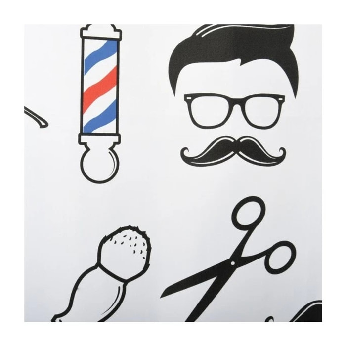 Rideau de douche Polyester BARBER SHOP 180x200cm QUALITE PREMIUM Noir & Blanc - Anneaux inclus MSV