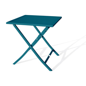 MARIUS - Table de jardin pliante en aluminium bleu canard