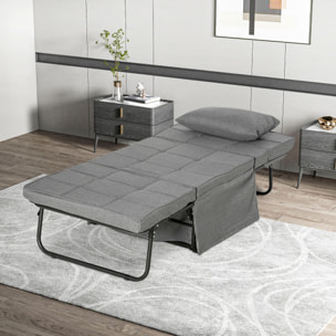 Sofá Cama de 1 Plaza 4 en 1, Sillón Cama Plegable, Tapizado en Lino, con Respaldo Ajustable de 5 Niveles, Almohada Acolchada, para Oficina, Dormitorio, Salón, 75x80x74 cm, Gris