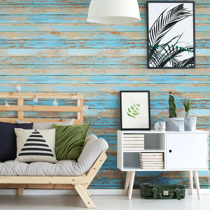 Sticker mural - Ambiance Sticker - BOIS VINTAGE BLEU - Effet papier peint - 40x40cm