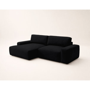 Tama - Canapé d'angle gauche 4 places convertible avec coffre en tissu - Noir