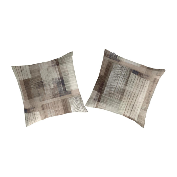 2 Fundas de almohada CUADRI 65x65 cm marrón - 100% algodón -