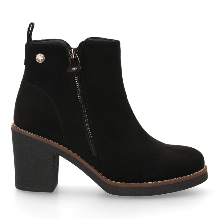 Botín negro tacón ancho con cremallera