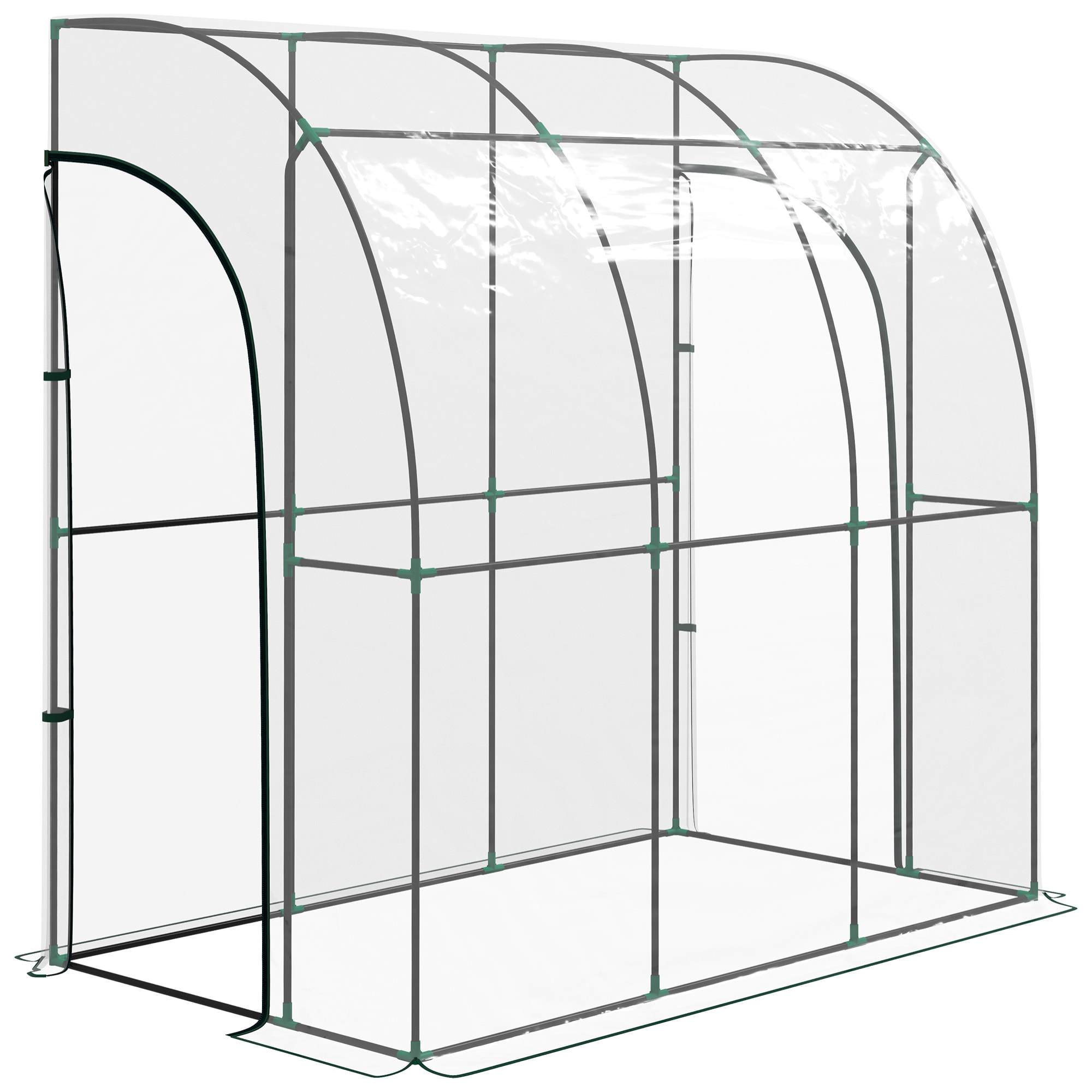 Serre de jardin adossée serre adossée dim. 2,14L x 1,18l x 2,12H m 2 portes zippées enroulables acier PVC transparent
