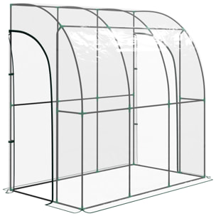 Serre de jardin adossée serre adossée dim. 2,14L x 1,18l x 2,12H m 2 portes zippées enroulables acier PVC transparent