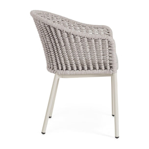 Set di 4 sedie con braccioli ORIO in corda tortora e alluminio beige, impilabili
