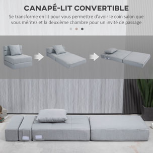 Chauffeuse canapé-lit convertible 1 place - coussin déhoussable inclus - tissu gris clair