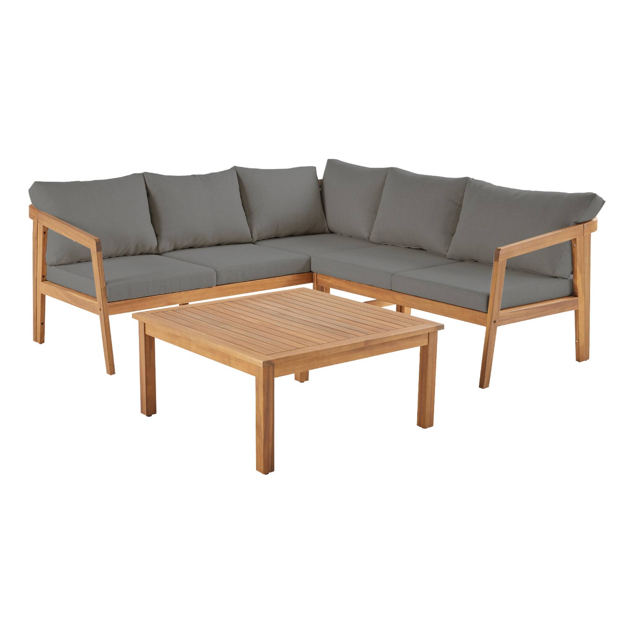 Salon de jardin d'angle bois d'acacia 5 places LOBERIA CORNER