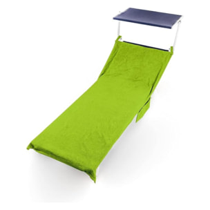 INTRECCI Telo Mare in Spugna, Asciugamano da Spiaggia Grande, 75x190 cm, Telo Mare Lettino con Tasche Portaoggetti e Bottoni, 100% Cotone, Morbido, Assorbente, Asciuga Rapidamente, Colore: Verde