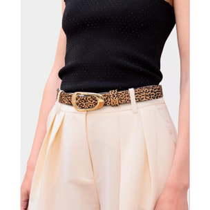 Cintura sottile in pelle con stampa animalier
