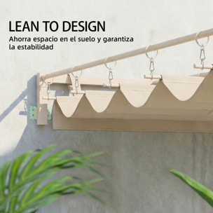 Pérgola de Pared de Jardín 3x3 m, Cenador de Jardín con Techo Retráctil, Protección UPF30+, Orificios de Drenaje y Estructura de Acero, Pabellón para Patio, Terraza, Exterior, Beige