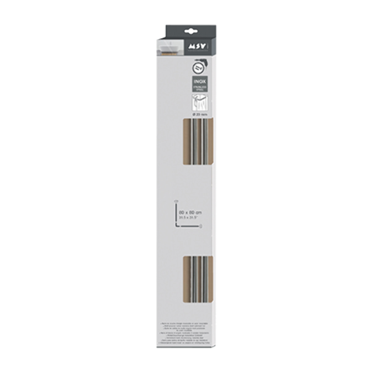 Barre tringle pour rideau de douche d'angle à fixer 80x80cm Inox MSV