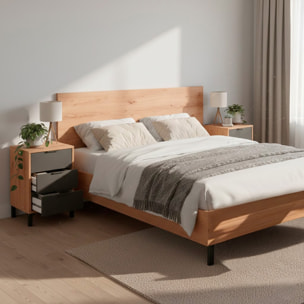 Set Testiera Letto Matrimoniale Con 2 Comodini Design Moderno Per Letti 135 E 150 cm Con Cassetti Camera Letto 60x160x2,5 Cm Rovere e Grigio Antracite