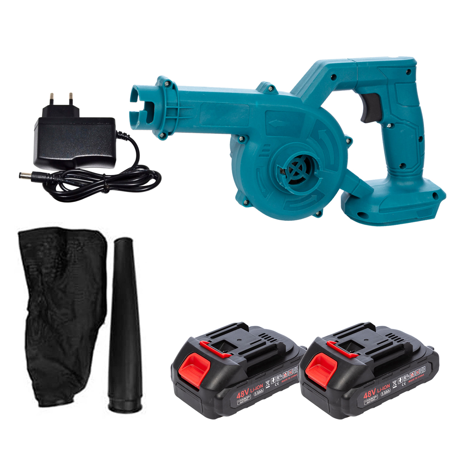 Soplador de hojas eléctrico e inalámbrico, 2x 3000mAh, 2.8 m3/min y 16000 rpm.