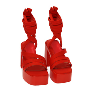 Sandali platform rossi in tessuto, tacco 10 cm
