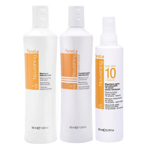 FANOLA Kit Shampoo 350ml + Balsamo Ristrutturante 350ml + Spray 10 Azioni 200ml