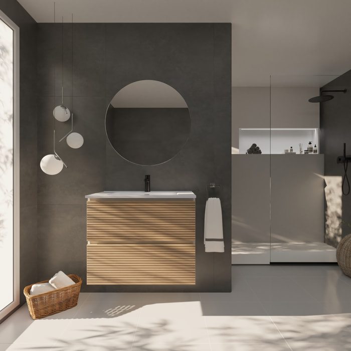 Yinu Salle de Bain | 80 cm Blanc - Solomon | Deux Tiroirs | Lavabo Encastré | N'inclut pas le Miroir | Alday