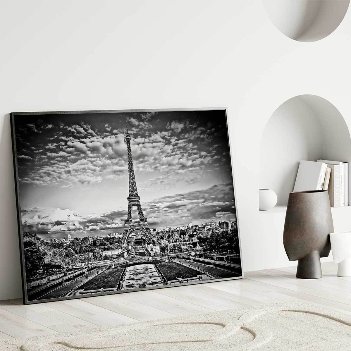 Affiche encadrée tour Eiffel noir et blanc Affiche + cadre en métal - Noir