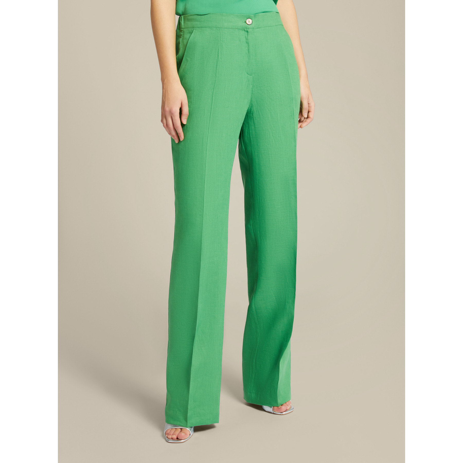 Elena Mirò - Pantalones largos rectos de lino puro - Verde