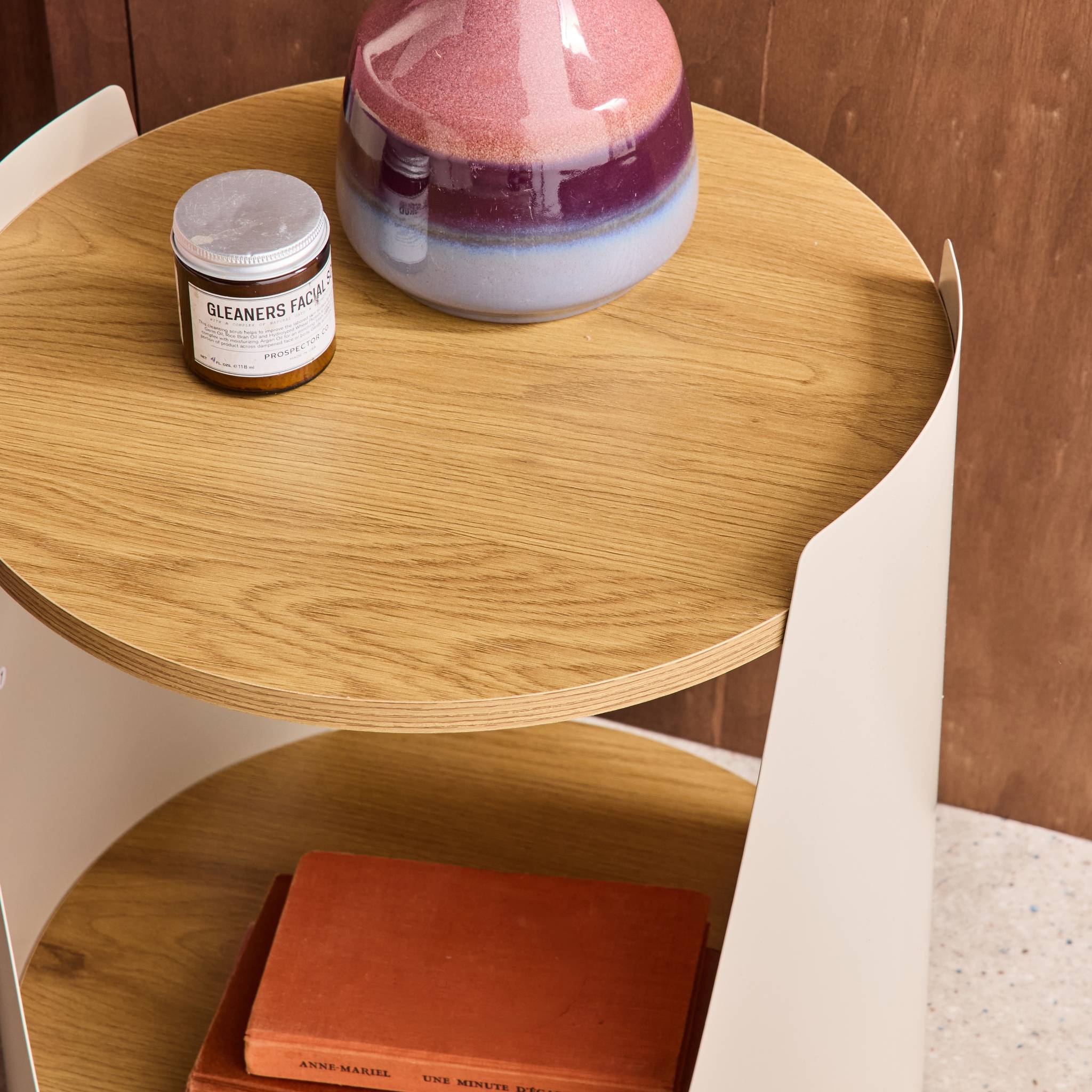 Table d'appoint, table de chevet métal courbé et décor bois avec roulettes MOLTO