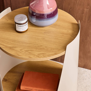 Table d'appoint, table de chevet métal courbé et décor bois avec roulettes MOLTO